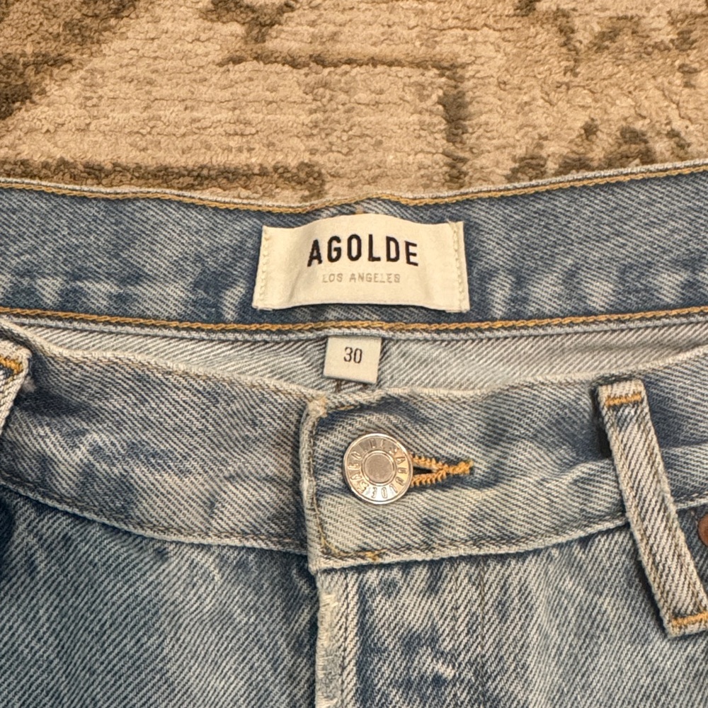 Agolde Light Blue Distressed Denim Cutoff Shorts - Picture 2 of 7